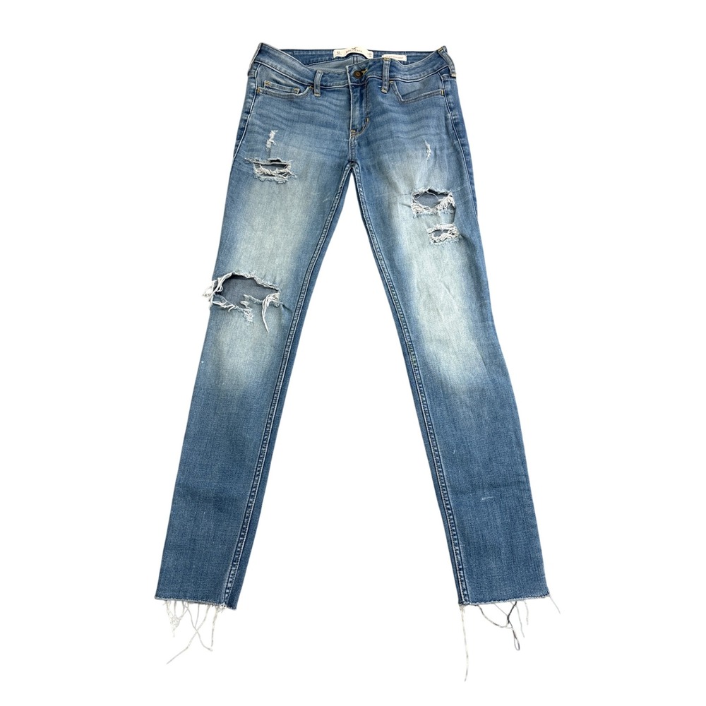 Hollister Low Rise Super Skinny Distressed Jeans Medium Wash 5S W27 L28